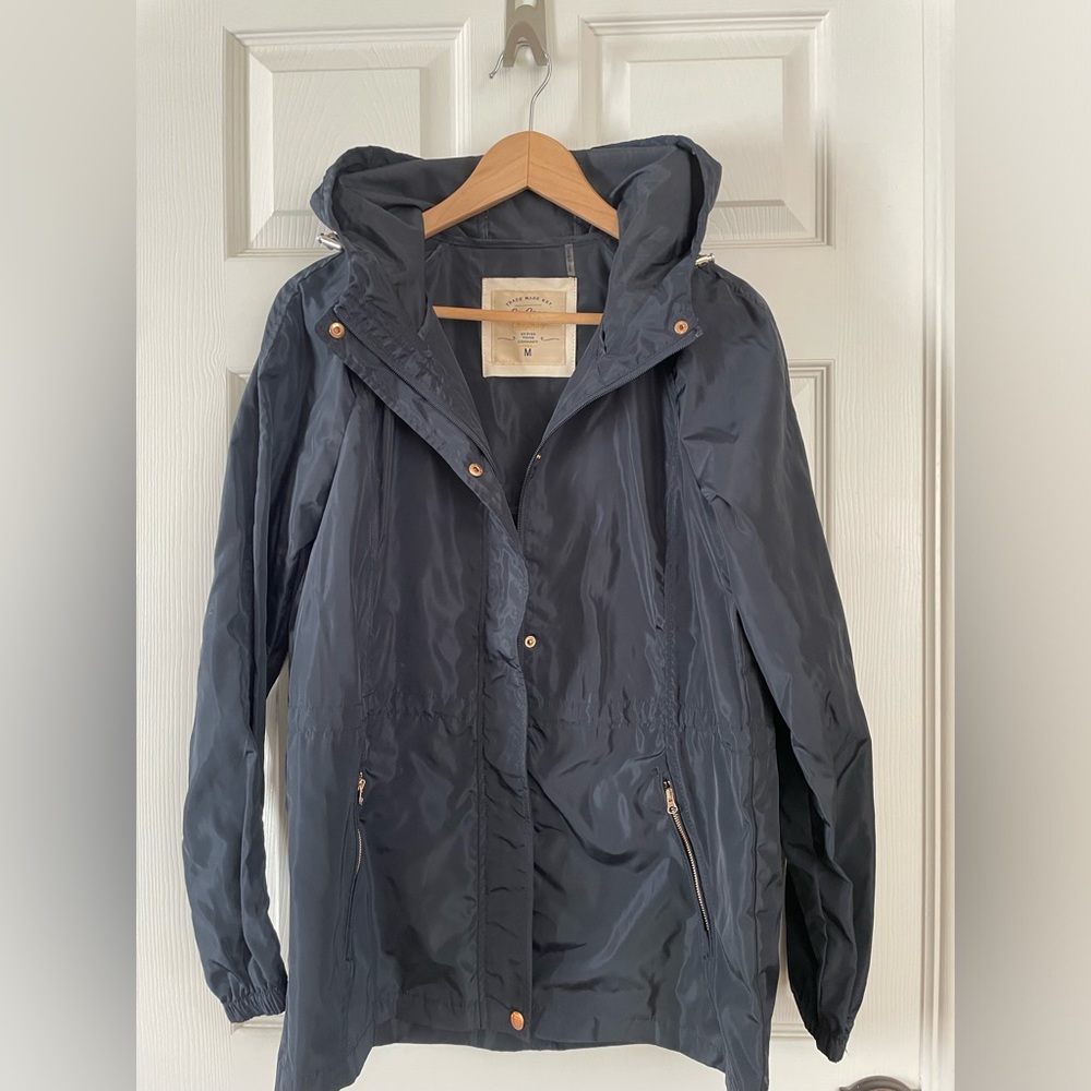 Ci Sono Navy Blue Hooded Full Zip Windbreaker Water Resistant Jacket NWOT